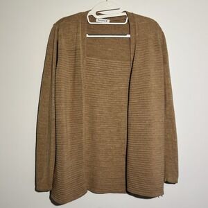 Society 8 Women's Medium Open Front Cardigan Beige Neutral Casual‎ Zipper Ribbed